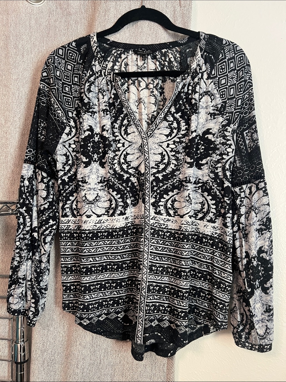 Lucky Brand Black and White Patterned Top